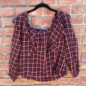 Madewell Plaid Ruffle Peasant Top